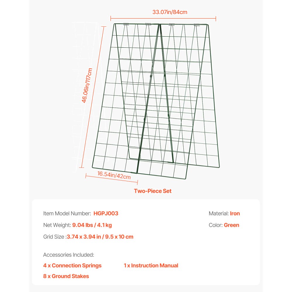 VEVOR Trellis voor klimplanten, 117x84 cm, opvouwbare trellisset met plantenklemmen, metalen klimhulp voor verhoogde bedden, ondersteuning voor de groei van buitenplanten voor tomaten, pompoenen en groenten