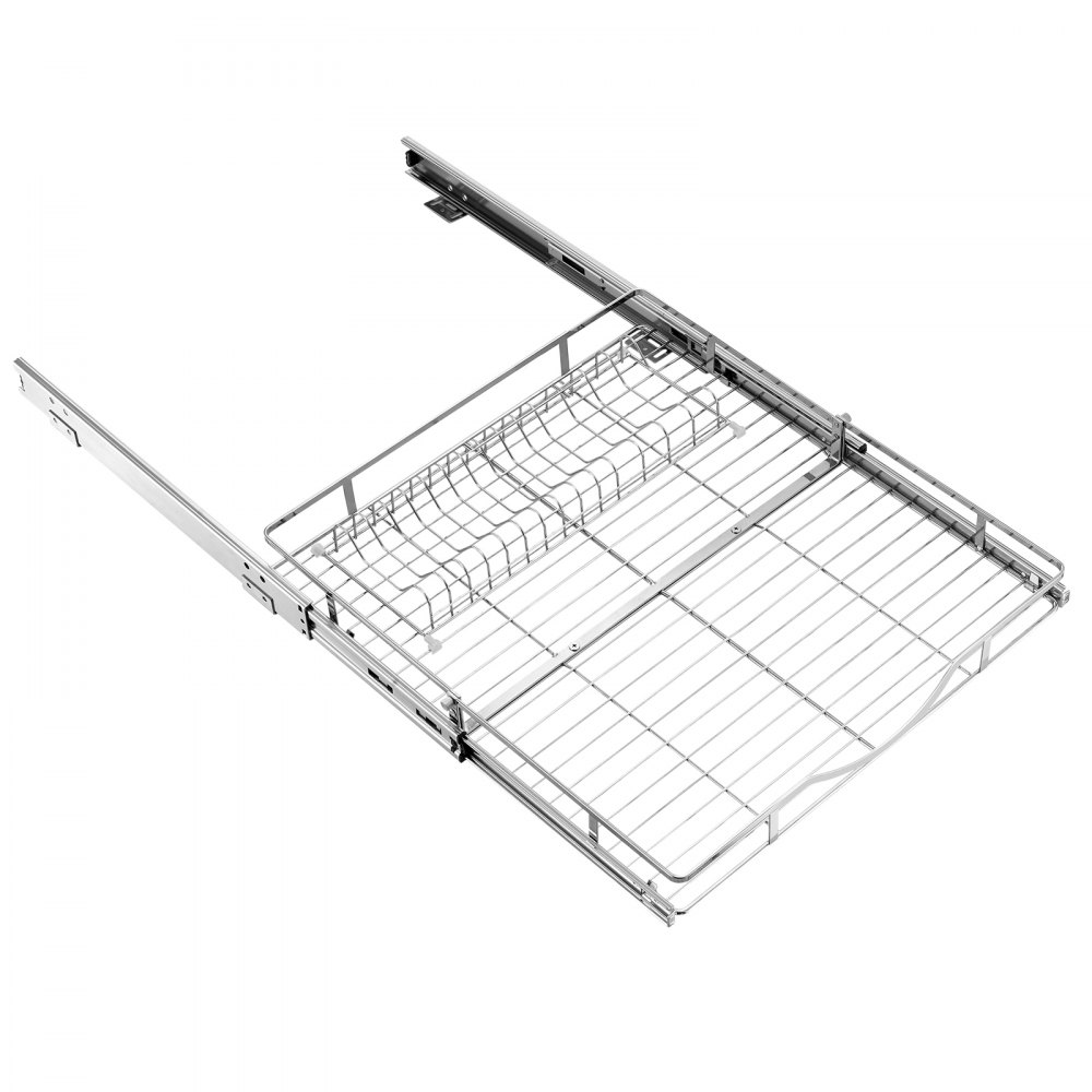 VEVOR Uitschuifbare kastorganizer 500 x 535 mm (B x D) gemaakt van koolstofstaal voor kookgerei, kruidenpotjes, etenswaren en schoonmaakartikelen, verchroomd oppervlak, uittrekbare plank voor onderkasten.
