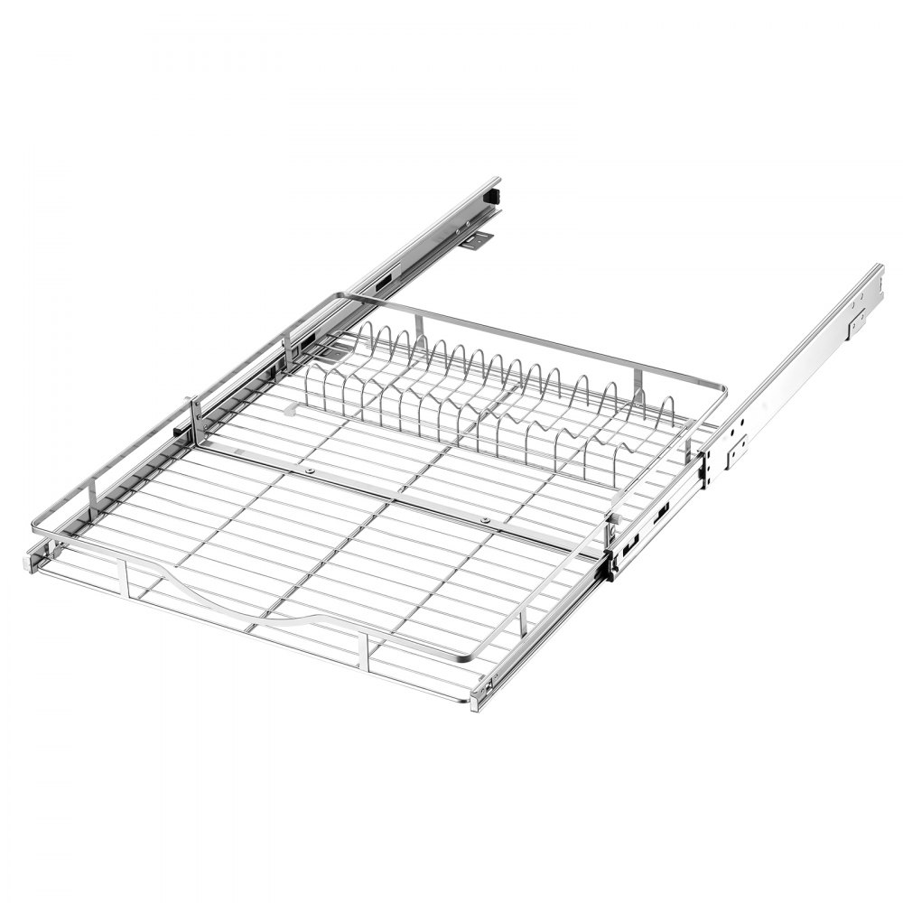 VEVOR Uitschuifbare kastorganizer 500 x 535 mm (B x D) gemaakt van koolstofstaal voor kookgerei, kruidenpotjes, etenswaren en schoonmaakartikelen, verchroomd oppervlak, uittrekbare plank voor onderkasten.
