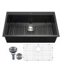 VEVOR 84 cm Kitchen Sink Workstation, Top Mount Granite Sinks, Drop-In Single Bowl Farmhouse Basin with Multiple Accessories, Household Dishwasher Sinks for RV, Prep Kitchen, and Bar (Black)