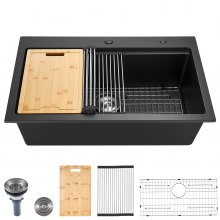 VEVOR Granieten Keuken Spoelbak Enkele Kom Inbouw Spoelbak Granieten Spoelbak 84x56x25cm