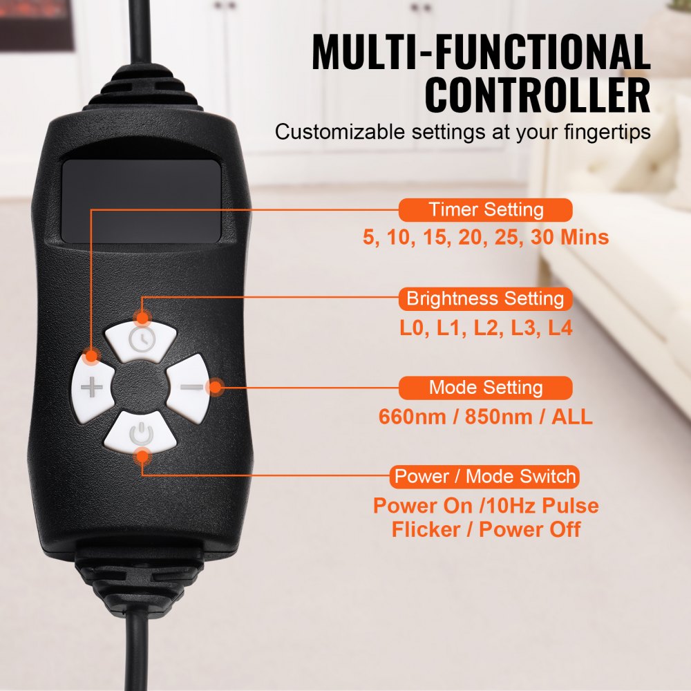 VEVOR Roodlichttherapiemat, 264 LED-lichttherapiemat met controller, 10 Hz puls, 5-30 min timer, 630 nm Nano Rood & 660 nm Rood & 850 nm Nabij-infrarood lichttherapie voor pijnverlichting en huidgezondheid
