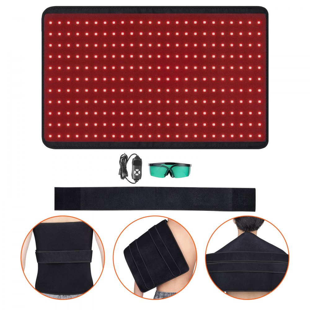 VEVOR Roodlichttherapiemat, 264 LED-lichttherapiemat met controller, 10 Hz puls, 5-30 min timer, 630 nm Nano Rood & 660 nm Rood & 850 nm Nabij-infrarood lichttherapie voor pijnverlichting en huidgezondheid