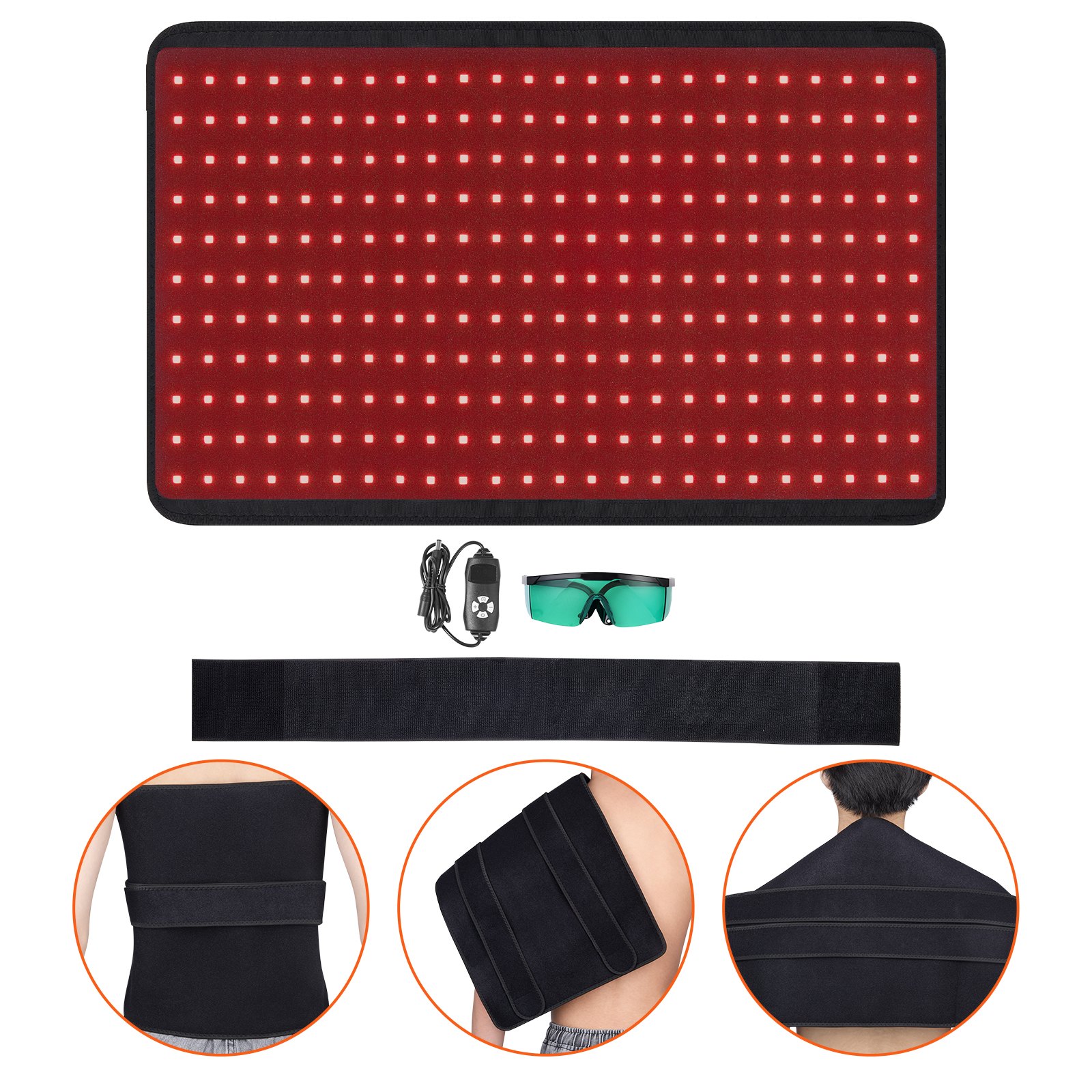 VEVOR Roodlichttherapiemat, 264 LED-lichttherapiemat met controller, 10 Hz puls, 5-30 min timer, 630 nm Nano Rood & 660 nm Rood & 850 nm Nabij-infrarood lichttherapie voor pijnverlichting en huidgezondheid