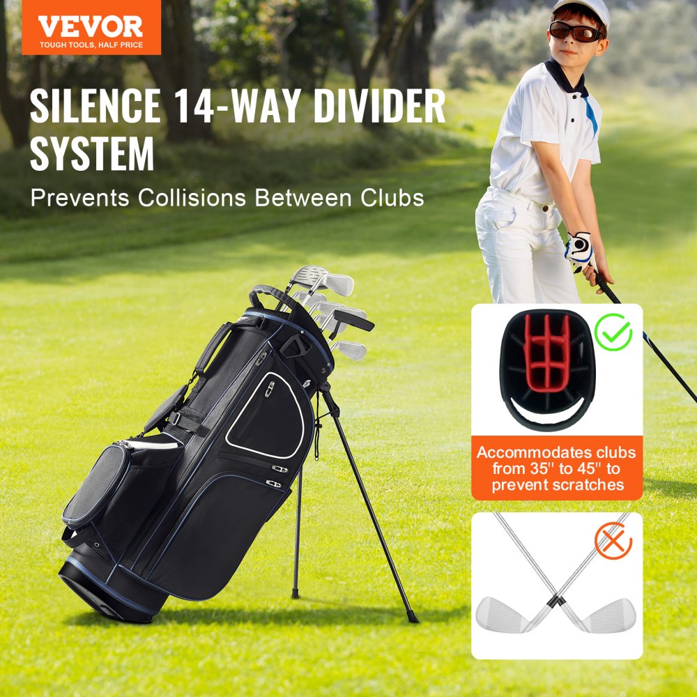 VEVOR Golf Cart Bag met 14-vaks topverdeler, 89 cm, 11 vakken, premium cartbag met standaard, duurzame golftas met handvatten, stofhoes en afneembare dubbele draagriem