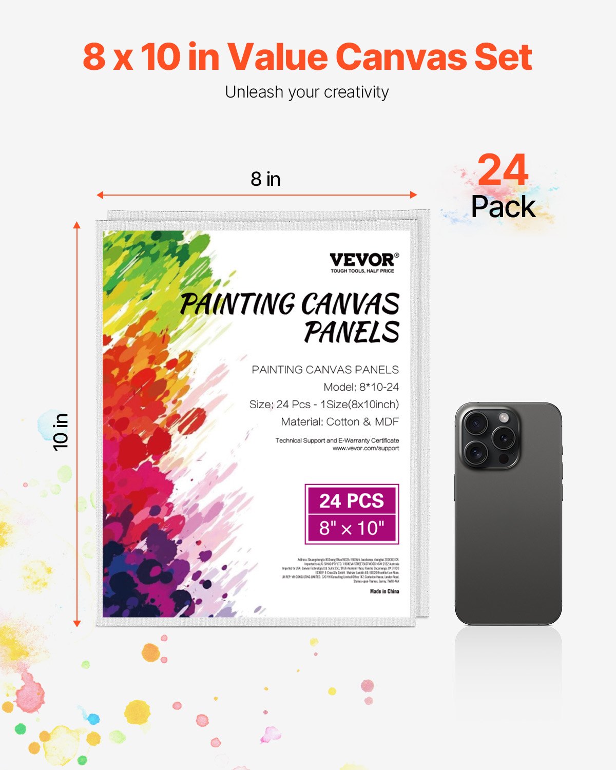 VEVOR Canvas Boards for Painting, 8 x 10 Inch White Canvases for Painting, 24 Pack Painting Canvas Panels for Sketching, Acrylic and Oil Painting, Watercolor, Paint Canvas for Kids and Professionals