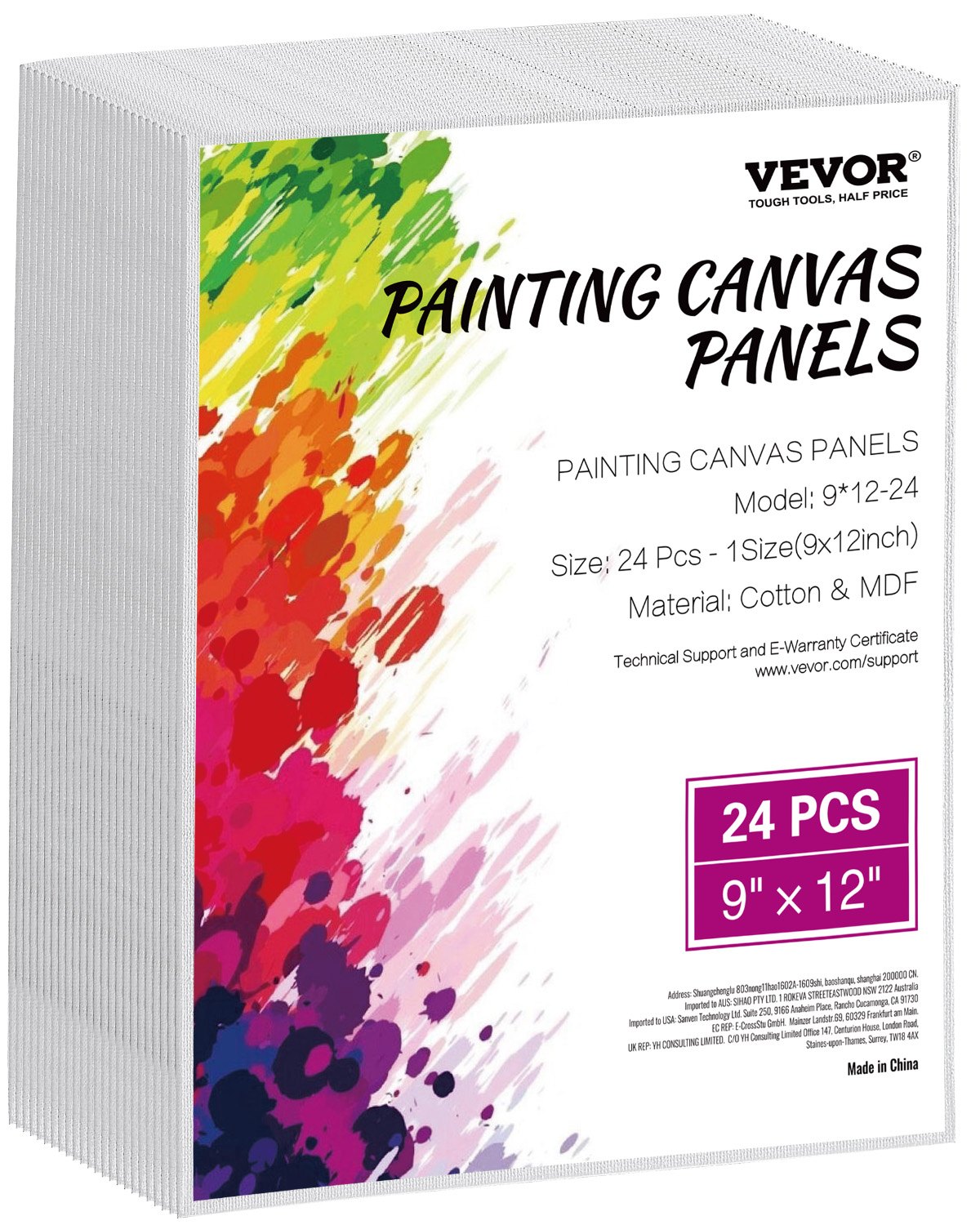 VEVOR Canvas Boards for Painting, 9 x 12 Inch White Canvases for Painting, 24 Pack Painting Canvas Panels for Sketching, Acrylic and Oil Painting, Watercolor, Paint Canvas for Kids and Professionals