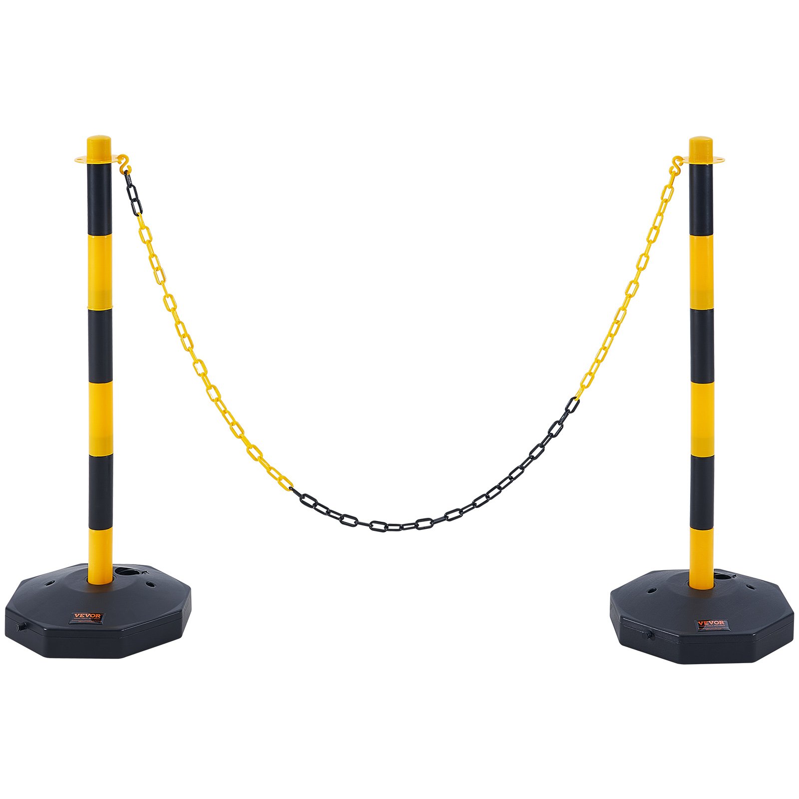 VEVOR Adjustable Traffic Delineator Post Cones, 2 Pack, Traffic Safety Delineator Barrier with Fillable Base 8FT Chain, for Traffic Control Warning Parking Lot Construction Caution Roads, Yellow&Black