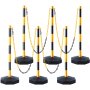 VEVOR Adjustable Traffic Delineator Post Cones, 6 Pack, Traffic Safety Delineator Barrier with Fillable Base 8FT Chain, for Traffic Control Warning Parking Lot Construction Caution Roads, Yellow&Black