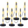 VEVOR Adjustable Traffic Delineator Post Cones, 6 Pack, Traffic Safety Delineator Barrier with Fillable Base 8FT Chain, for Traffic Control Warning Parking Lot Construction Caution Roads, Yellow&Black