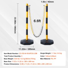 VEVOR Adjustable Traffic Delineator Post Cones, 6 Pack, Traffic Safety Delineator Barrier with Fillable Base 8FT Chain, for Traffic Control Warning Parking Lot Construction Caution Roads, Yellow&Black