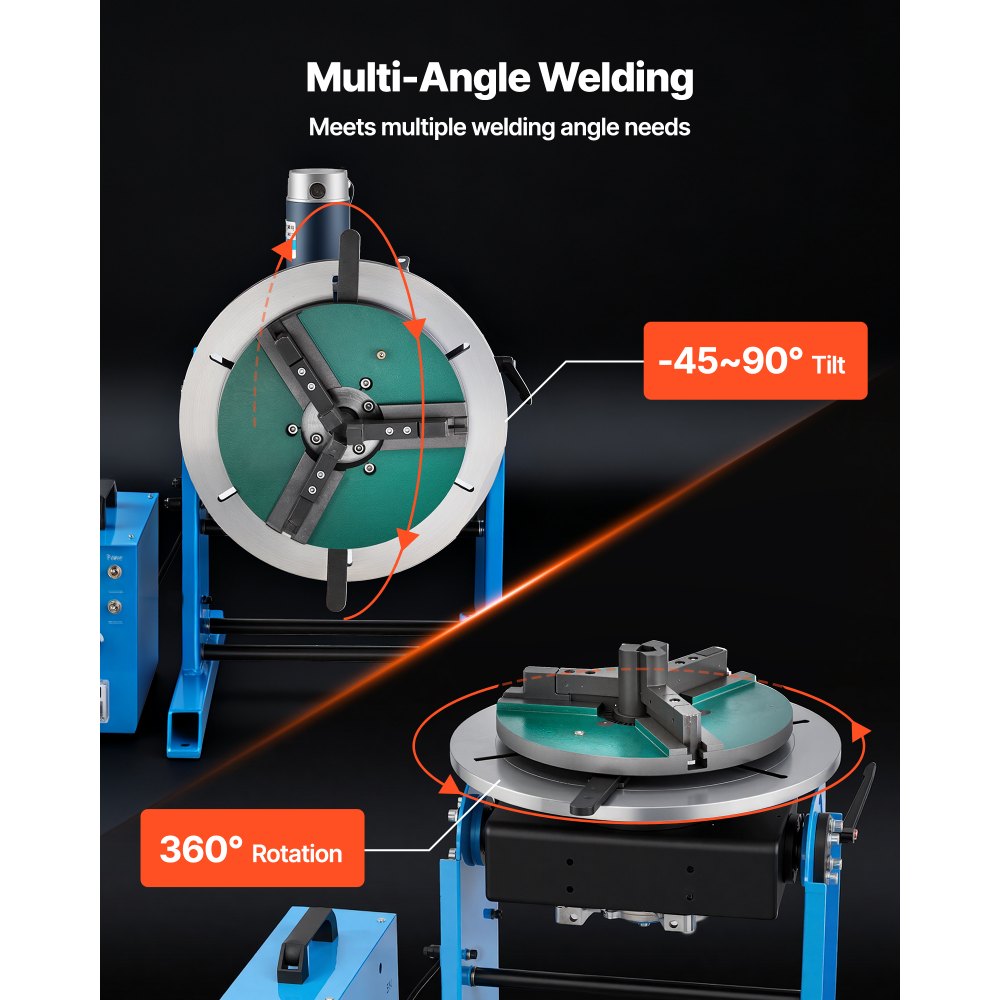 VEVOR Rotary Welding Positioner, 441 lbs Load Capacity, -45° to 90° Tilt Angle Welding Positioner Turntable Table, 0.5-5 RPM Speed Control, Electric and Foot Pedal, for Cutting, Grinding, Assembly