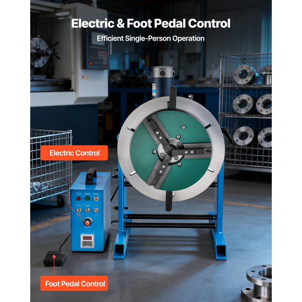 VEVOR Rotary Welding Positioner, 441 lbs Load Capacity, -45° to 90° Tilt Angle Welding Positioner Turntable Table, 0.5-5 RPM Speed Control, Electric and Foot Pedal, for Cutting, Grinding, Assembly