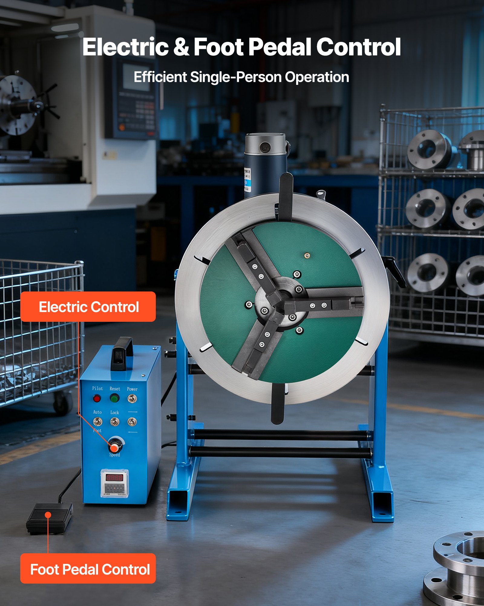 VEVOR Rotary Welding Positioner, 441 lbs Load Capacity, -45° to 90° Tilt Angle Welding Positioner Turntable Table, 0.5-5 RPM Speed Control, Electric and Foot Pedal, for Cutting, Grinding, Assembly