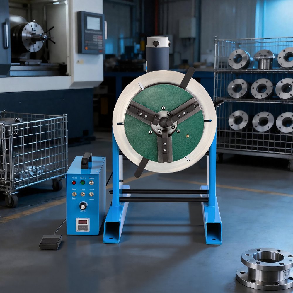 VEVOR lasdraaitafel 300 kg, laspositioneerder 200 W, kantelhoek -45° tot 90°, snelheidsregeling 0,2–2,5 tpm, elektrisch en met voetpedaal, voor snij-, slijp- en montagewerkzaamheden.