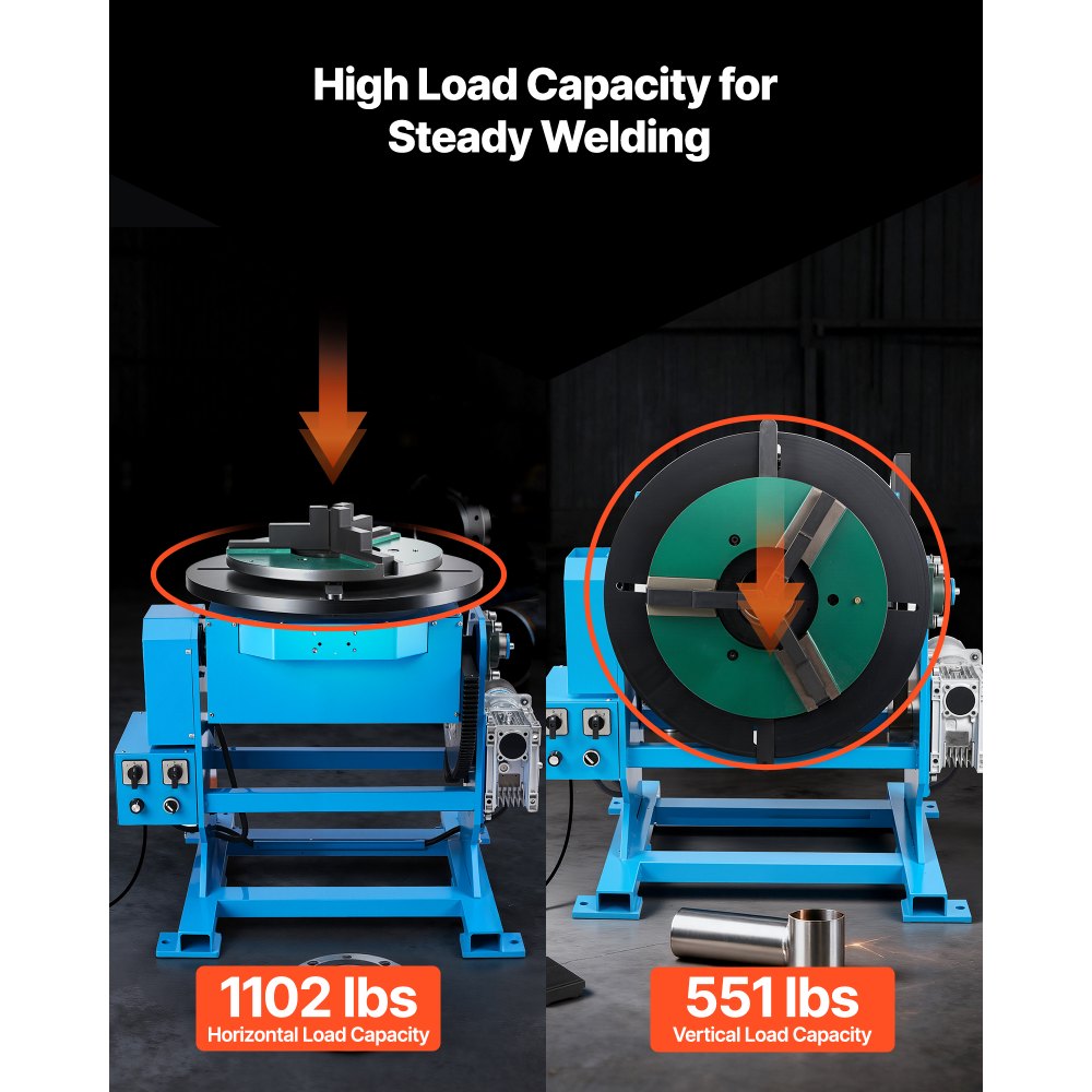 VEVOR Rotary Welding Positioner, 1102 lbs Load Capacity, -45° to 90° Tilt Angle Welding Positioner Turntable Table, 0.2-2 RPM Speed Control, Electric and Foot Pedal, for Cutting, Grinding, Assembly