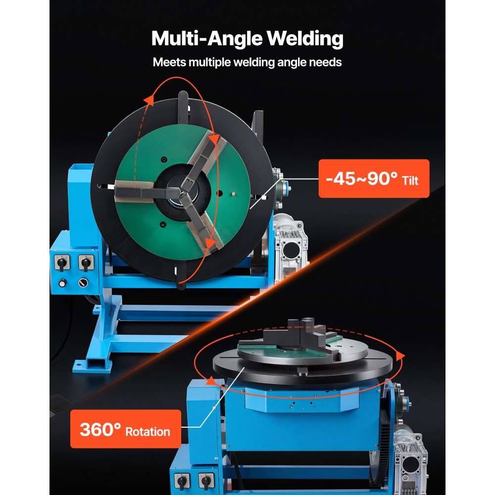 VEVOR Rotary Welding Positioner, 1102 lbs Load Capacity, -45° to 90° Tilt Angle Welding Positioner Turntable Table, 0.2-2 RPM Speed Control, Electric and Foot Pedal, for Cutting, Grinding, Assembly