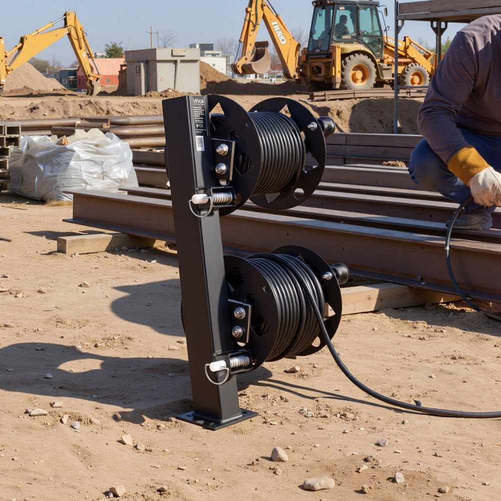 VEVOR dubbele laskabelhaspel, slanghaspel met 2 lege trommels voor 38,1 m 70 mm² / 45,7 m 50 mm² laskabel, handmatige dubbele laskabelhaspel van staal met borgpen voor industriële werkplaatsen