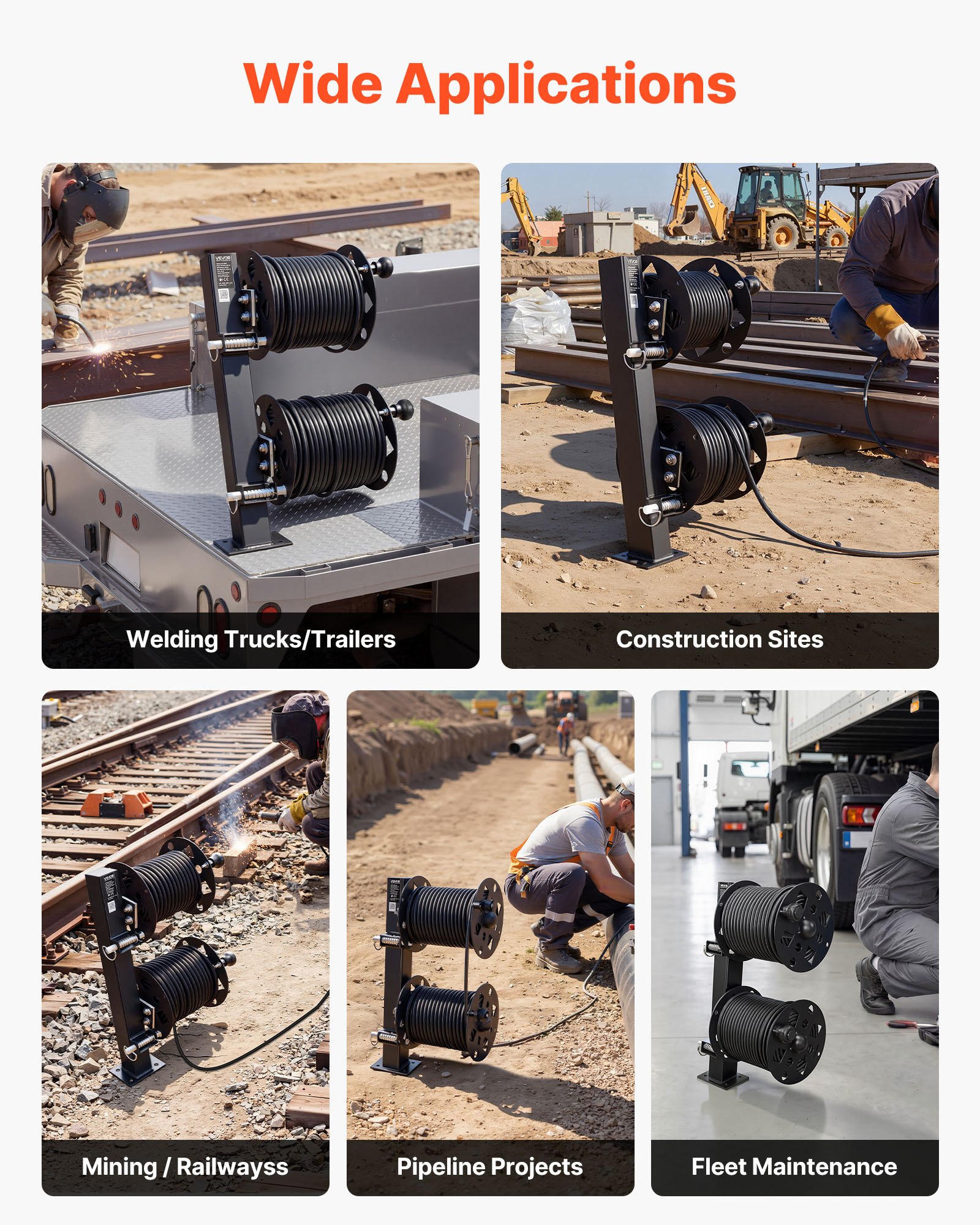 VEVOR dubbele laskabelhaspel, slanghaspel met 2 lege trommels voor 38,1 m 70 mm² / 45,7 m 50 mm² laskabel, handmatige dubbele laskabelhaspel van staal met borgpen voor industriële werkplaatsen