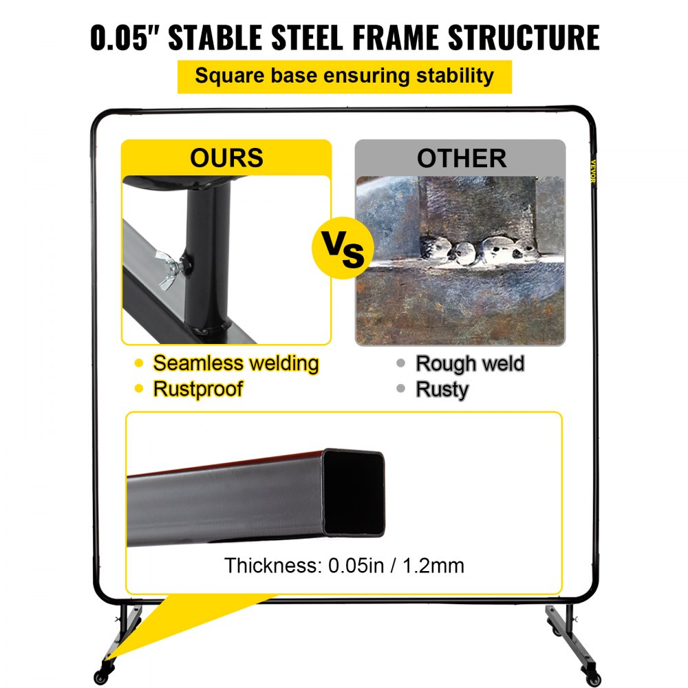 VEVOR Welding Curtain, 6' x 6', Welding Screen with Metal Frame & 4 Wheels, Fireproof Fiberglass with Transparent Window, for Workshop, Industrial Site, Red