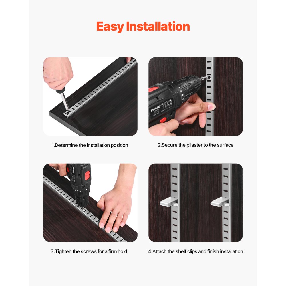 VEVOR Shelf Pilaster, 36.3-inch 8 Pack, Adjustable Shelf Brackets Steel Mortise Mount Pilaster Strip Standards with 32 Screws, Suitable for Wall Shelving System Cabinet Closet Organization