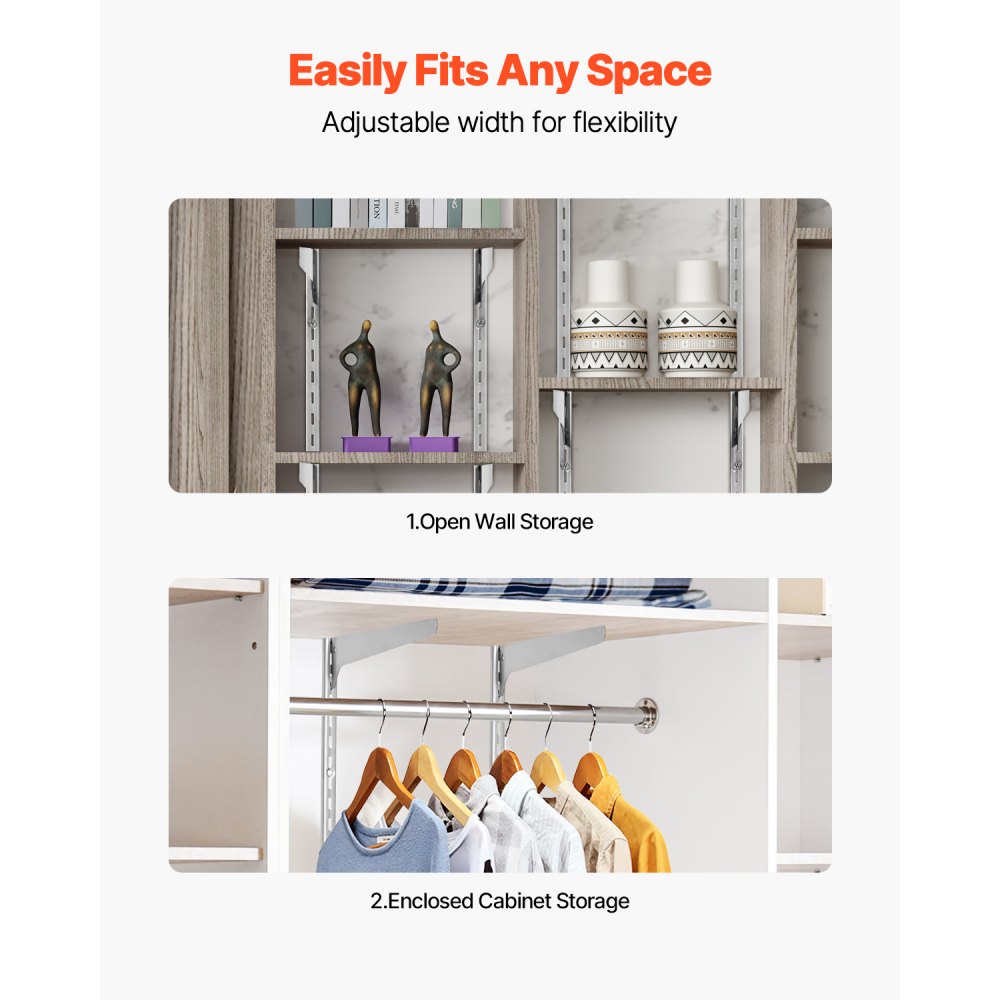 VEVOR Shelf Pilaster, 39-inch 10 Pack, Upright Wall Shelving System, Heavy Duty Support System Single Slot Shelf Rails, 40 Screws Included, Suitable for Cabinet Closet Organization Storage, Silver