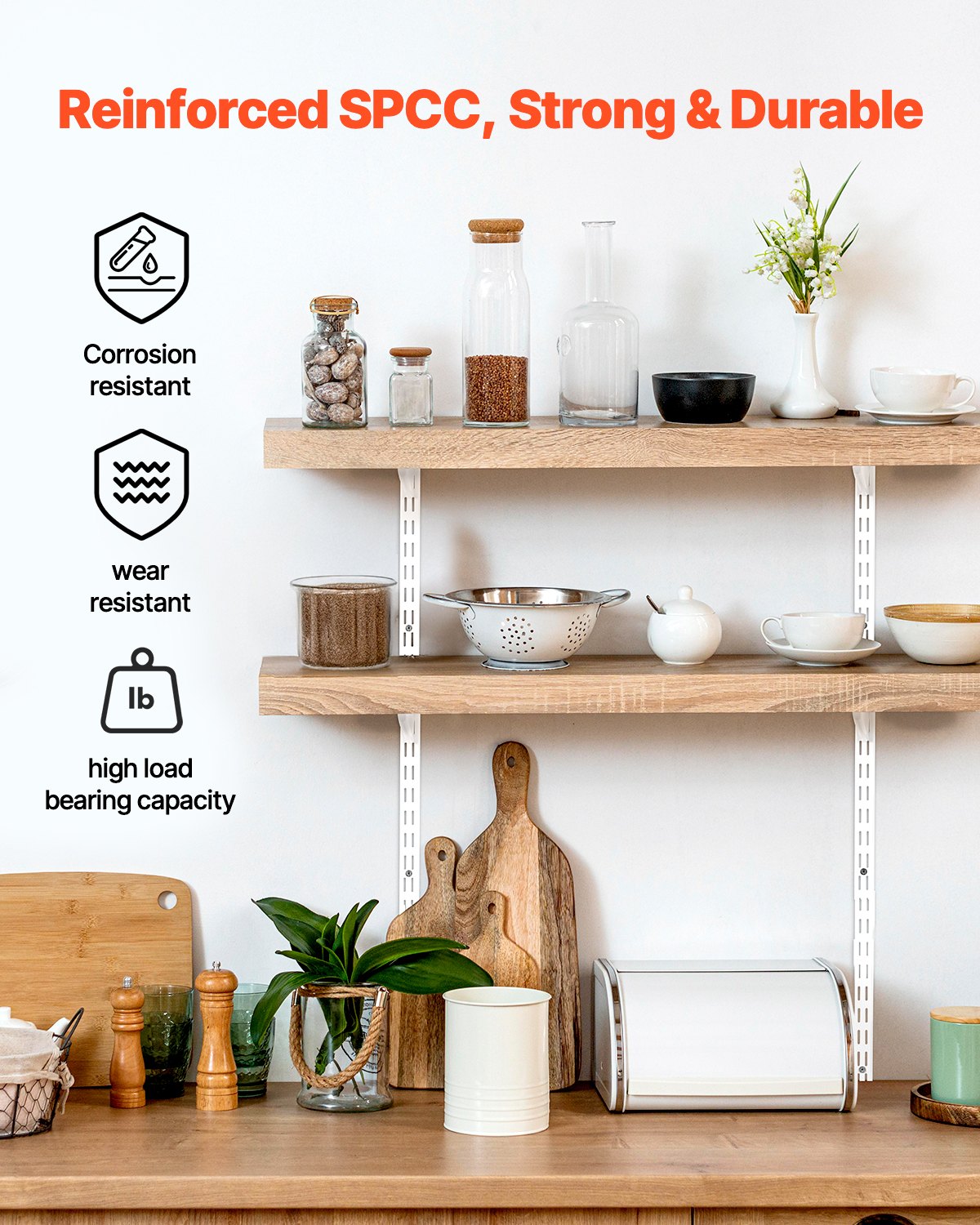 VEVOR Shelf Pilaster, 60-inch 5 Pack, Dual Track Upright Wall Shelving System, Heavy Duty Support System Twin Slot Shelf Rails, 25 Screws, Suitable for Cabinet Closet Organization Storage, Silver