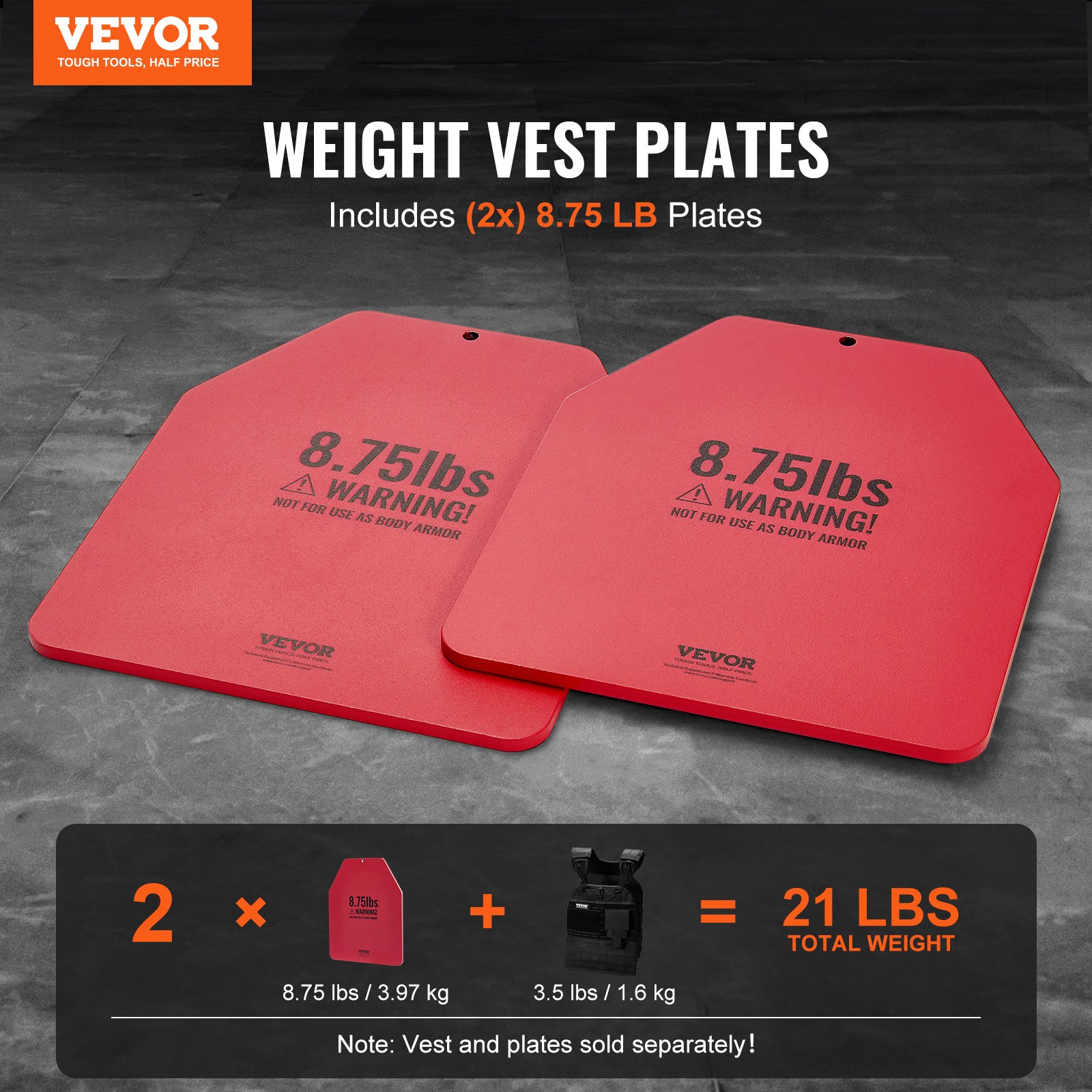VEVOR Gewichtsschijven voor Gewichtvesten 8 kg Set (2 x 4 kg), Platte Gewichtsschijven voor Gewichtvesten voor WODs & Functionele Training, Ergonomisch Extra Gewicht voor Krachttraining, Hardlopen en Fitness, Rood