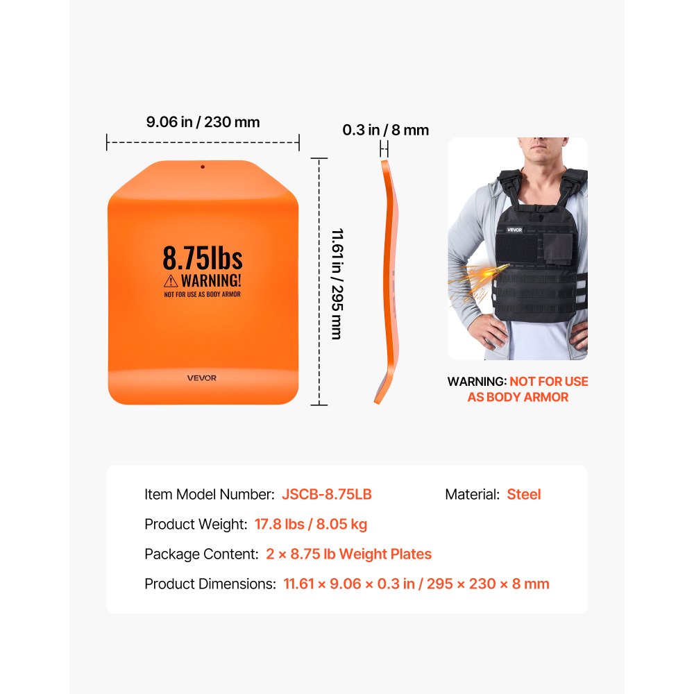 VEVOR Gewichtsschijven voor Gewichtvesten 8 kg Set (2 x 4 kg), Gebogen Gewichtsschijven voor Gewichtvesten voor WODs & Functionele Training, Ergonomisch Extra Gewicht voor Krachttraining, Hardlopen en Fitness