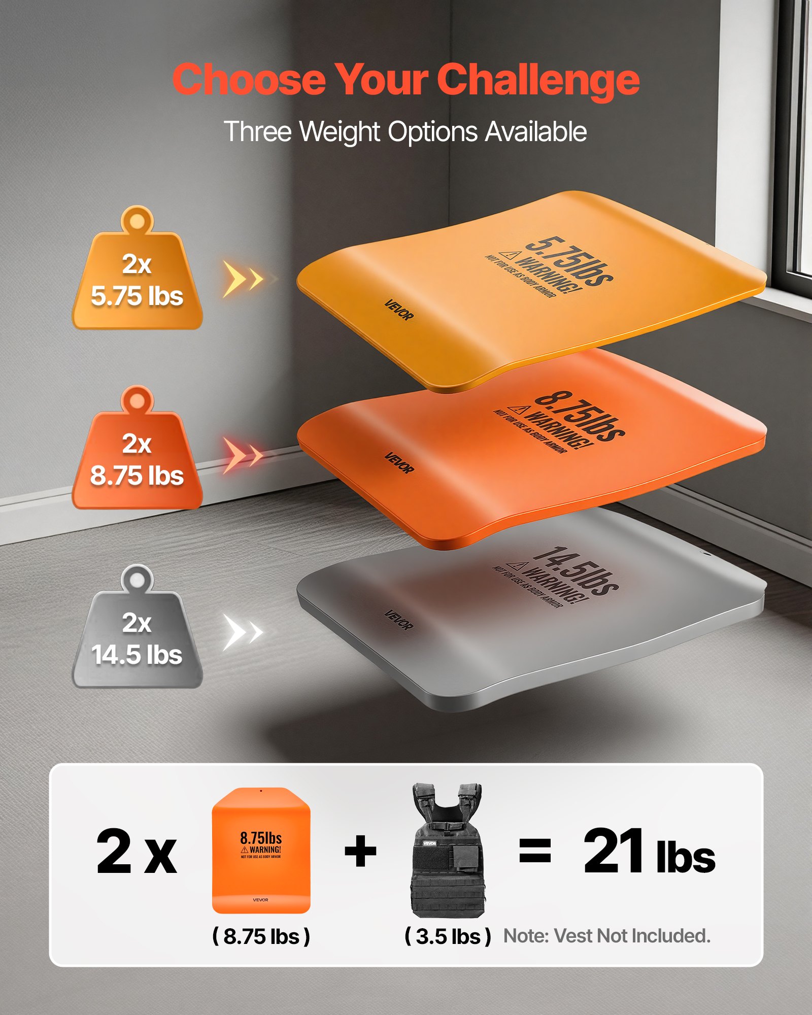 VEVOR Gewichtsschijven voor Gewichtvesten 8 kg Set (2 x 4 kg), Gebogen Gewichtsschijven voor Gewichtvesten voor WODs & Functionele Training, Ergonomisch Extra Gewicht voor Krachttraining, Hardlopen en Fitness
