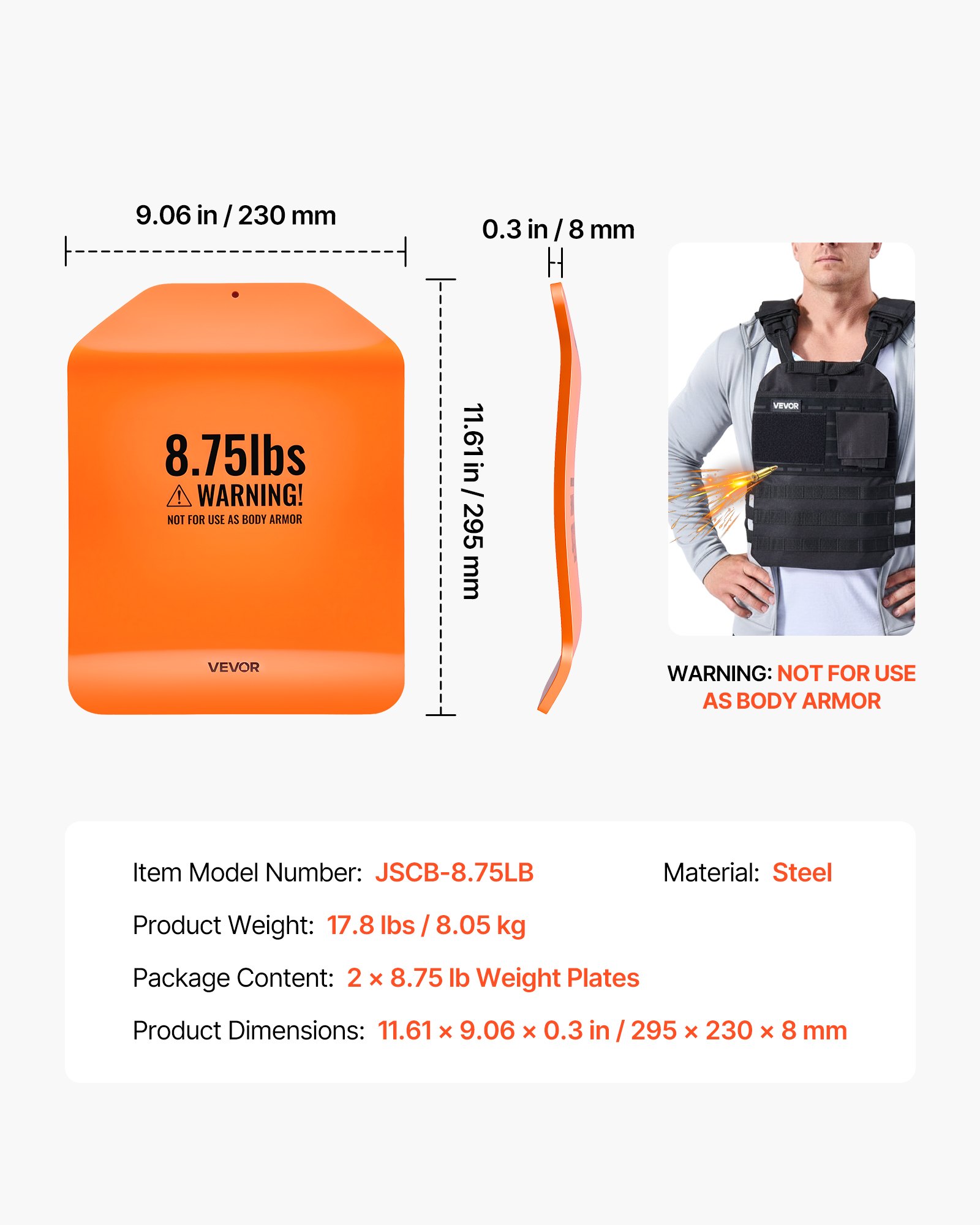 VEVOR Gewichtsschijven voor Gewichtvesten 8 kg Set (2 x 4 kg), Gebogen Gewichtsschijven voor Gewichtvesten voor WODs & Functionele Training, Ergonomisch Extra Gewicht voor Krachttraining, Hardlopen en Fitness