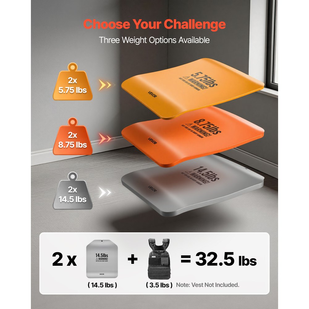 VEVOR Gewichtsschijven voor Gewichtvesten 13,2 kg Set (2 x 6,6 kg), Gebogen Gewichtsschijven voor Gewichtvesten voor WODs & Functionele Training, Ergonomisch Extra Gewicht voor Krachttraining, Hardlopen en Fitness