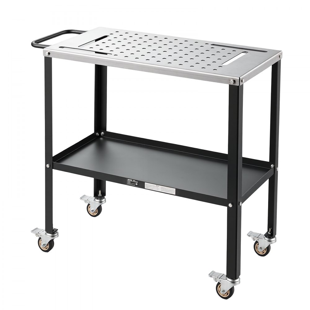 VEVOR Welding Table 36" x 18" Movable Welding Workbench 1200LBS Capacity, Heavy-Duty Steel Work Table Platform with 4 Lockable Casters, 4 Tool Slots, 0.63" Fixture Holes, Tool Tray for Workshops
