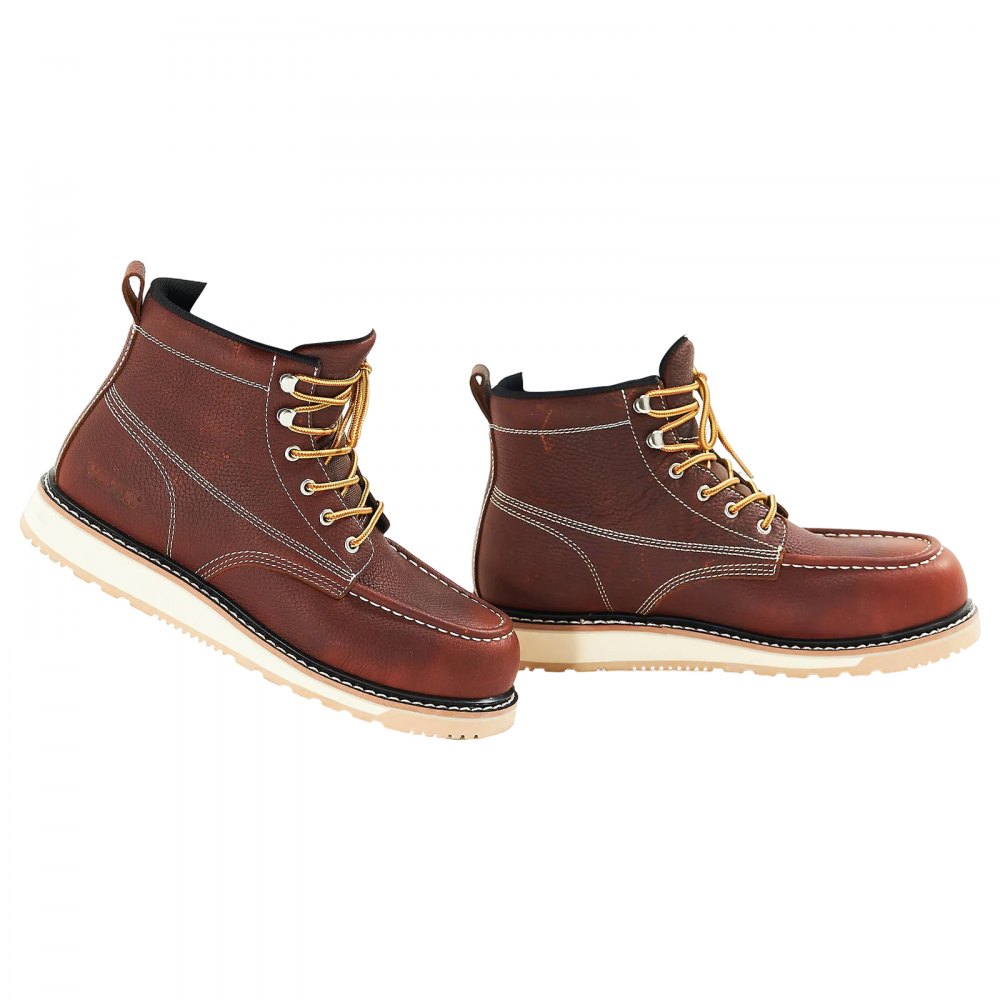 VEVOR Steel Toe Work Boots, UK Size 10.5, Waterproof Moc Toe Work Boots for Men, Slip-Resistant Work Boot, Lightweight and Breathable EVA Rubber Sole Mens Boots for Industry Construction, Brown