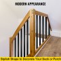 modern wooden railing with black VEVOR deck balusters on a staircase.