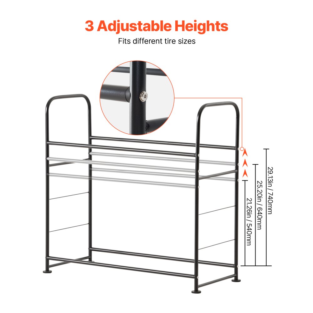 VEVOR Tire Storage Rack, 2-Shelf Tire Stand Holds up to 8 Standard Tires, Q195 Heavy-Duty Steel Tire Holder Carrier with Adjustable Height & Protective Cover for Garage Workshop, 397LBS Loading
