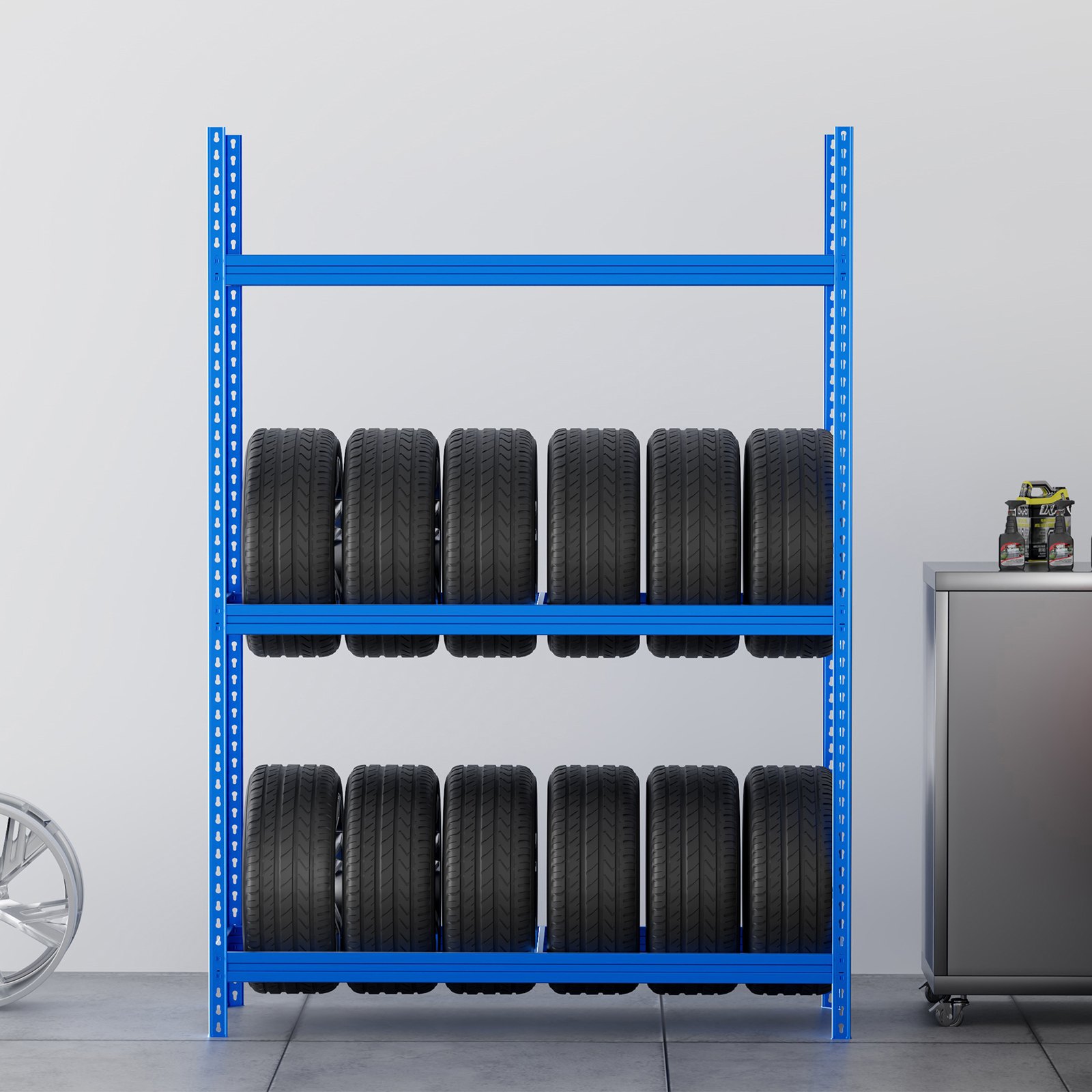 VEVOR Tire Storage Rack, 2-Shelf Tire Holder Holds up to 12 Standard Tires, SPCC-SD Heavy Duty Metal Tire Carrier Stand with Adjustable Spacing for Garage Workshop, 330LBS Loading Capacity