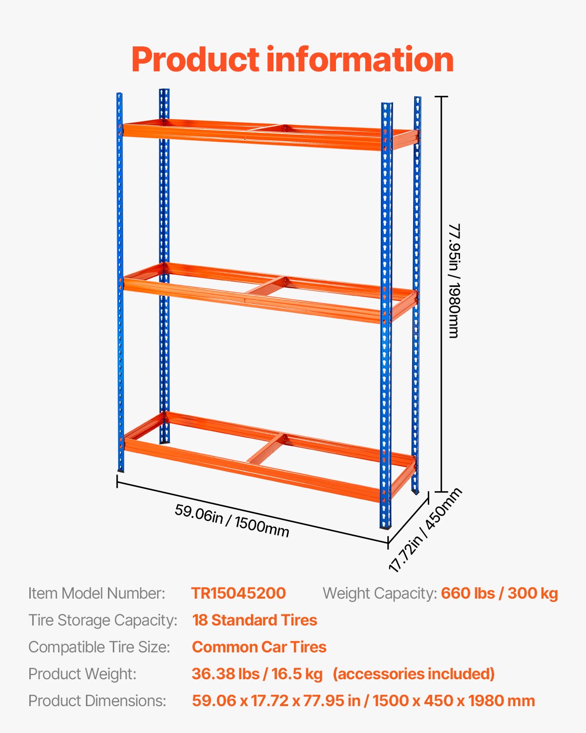 VEVOR Tire Storage Rack, 3-Shelf Tire Holder Holds up to 18 Standard Tires, SPCC-SD Heavy Duty Metal Tire Carrier Stand with Adjustable Spacing for Garage Workshop, 660LBS Loading Capacity