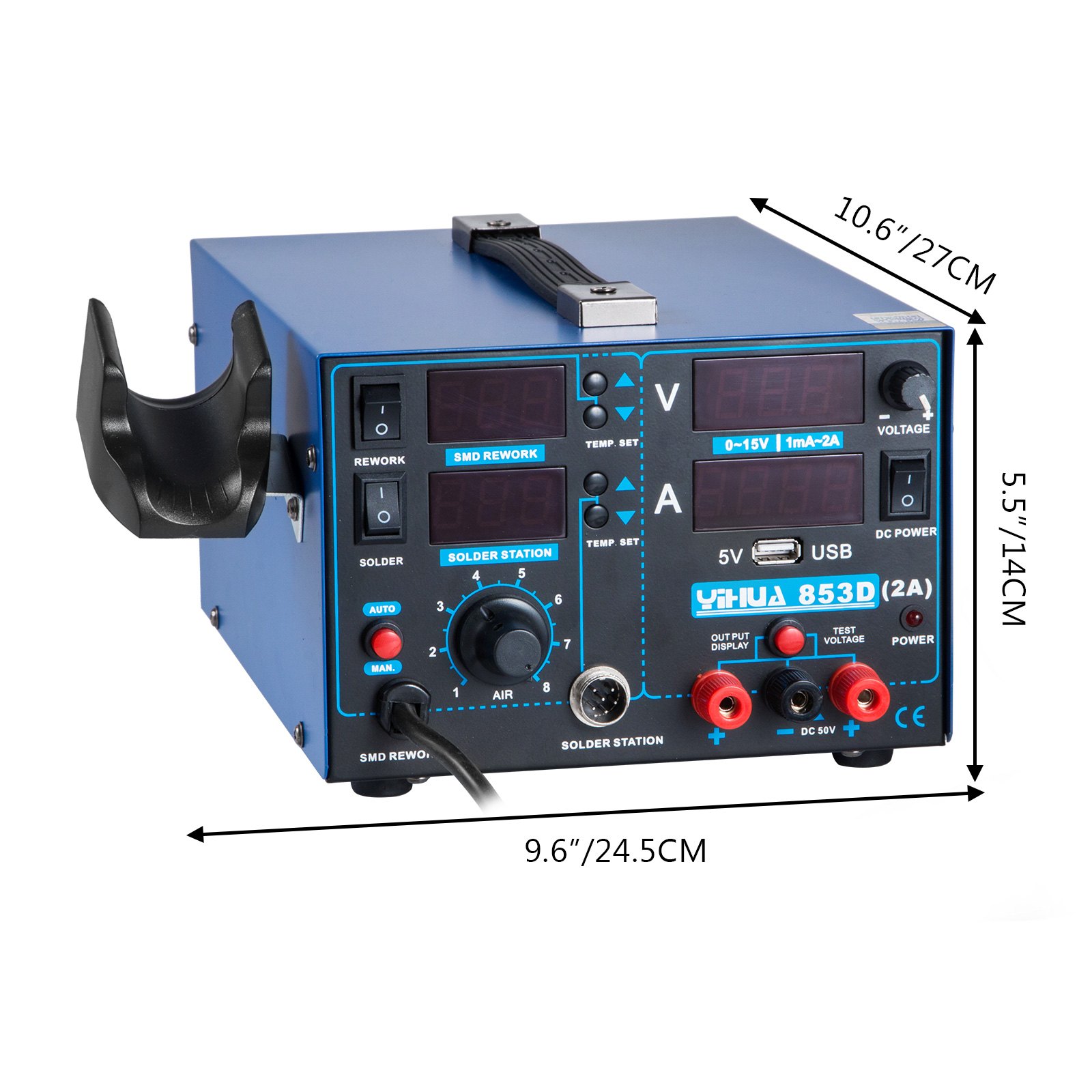 VEVOR Soldeerstation Rework 853D 4IN1 800W Heteluchtpistool Soldeerbout Lasser