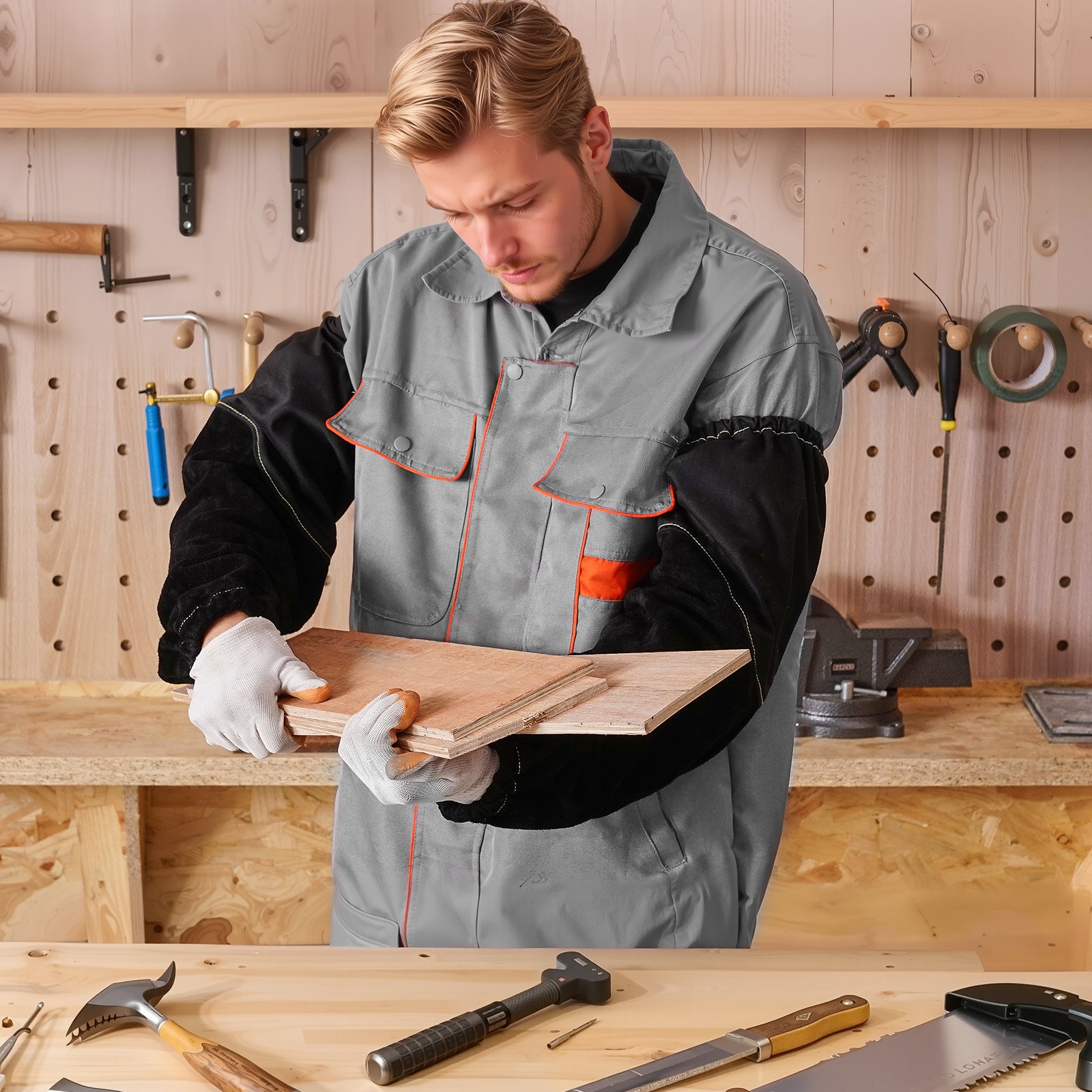 VEVOR Flame Resistant Welding Work Sleeves, Heavy Duty Cowhide Leather & FR Cotton Arm Protection Sleeves for Men Women - with Elastic Cuffs for Welding, Blacksmithing, Woodworking