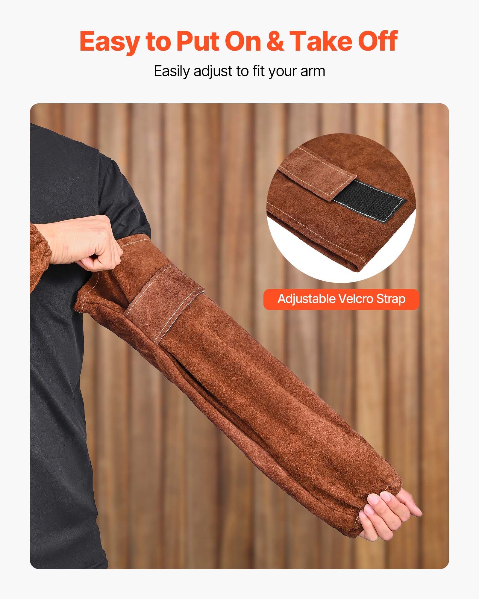 VEVOR Leather Welding Sleeves, Heavy Duty Cowhide Flame Resistant Work Sleeves for Arm Protection, Heat-Resistant Safety Sleeve for Welding, Blacksmithing, Woodworking, Gardening