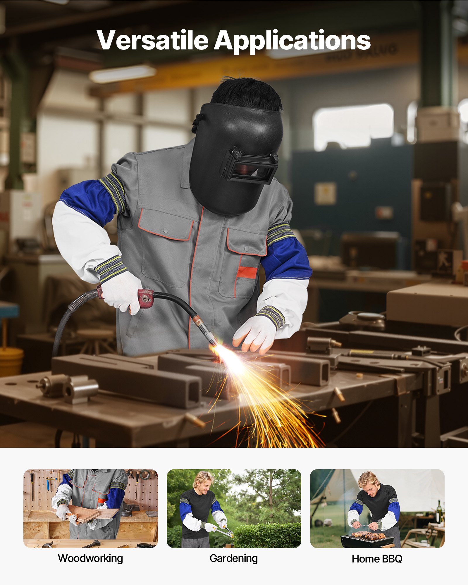 VEVOR Flame Resistant Welding Sleeves, Heavy Duty Sheepskin & FR Cotton Arm Protection Sleeves for Men Women, Heat Resistant with Elastic Cuffs for Welding, Woodworking, Blacksmithing