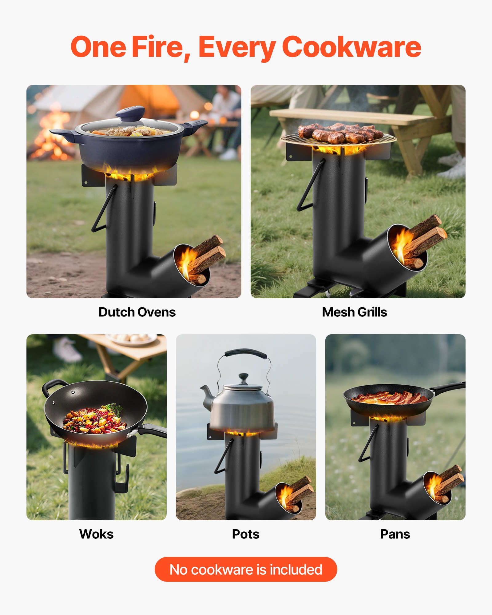 VEVOR Rocket Stove, BBQ Rocket Houtkachel Gemaakt van Koolstofstaal met Draagtas, voor het Branden van Takken, Stokjes of Houtskool voor Buiten Koken, Kamperen Buiten Kampeerkachel, Kampeergrill