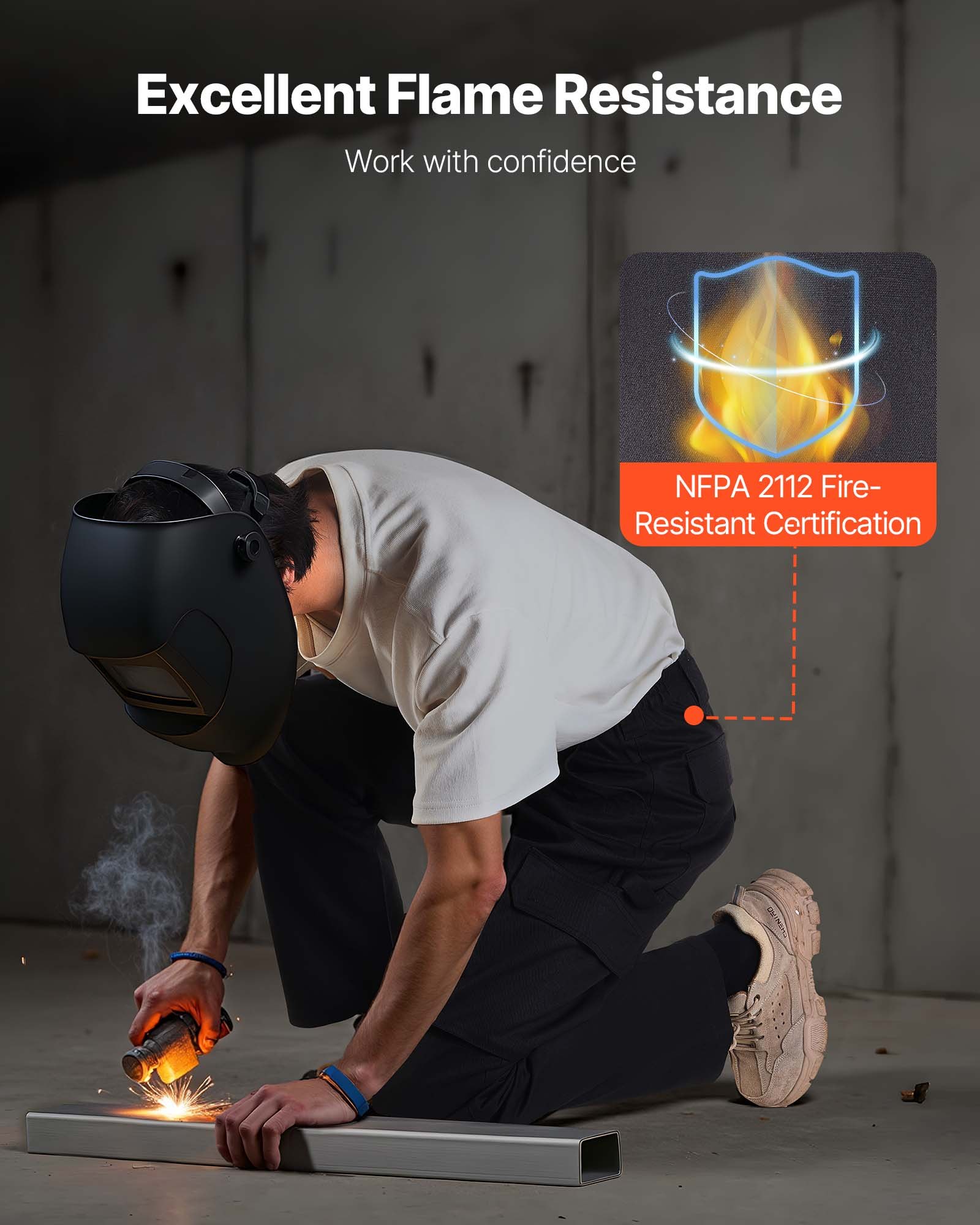 VEVOR FR Pants for Men, 100% Cotton, Flame-Resistant Cargo Pants with Multi-Pockets and Elastic Waist, Reinforced Tear-proof Stitching, Ideal for Welding Work and Casual Wear, XL Size, Black