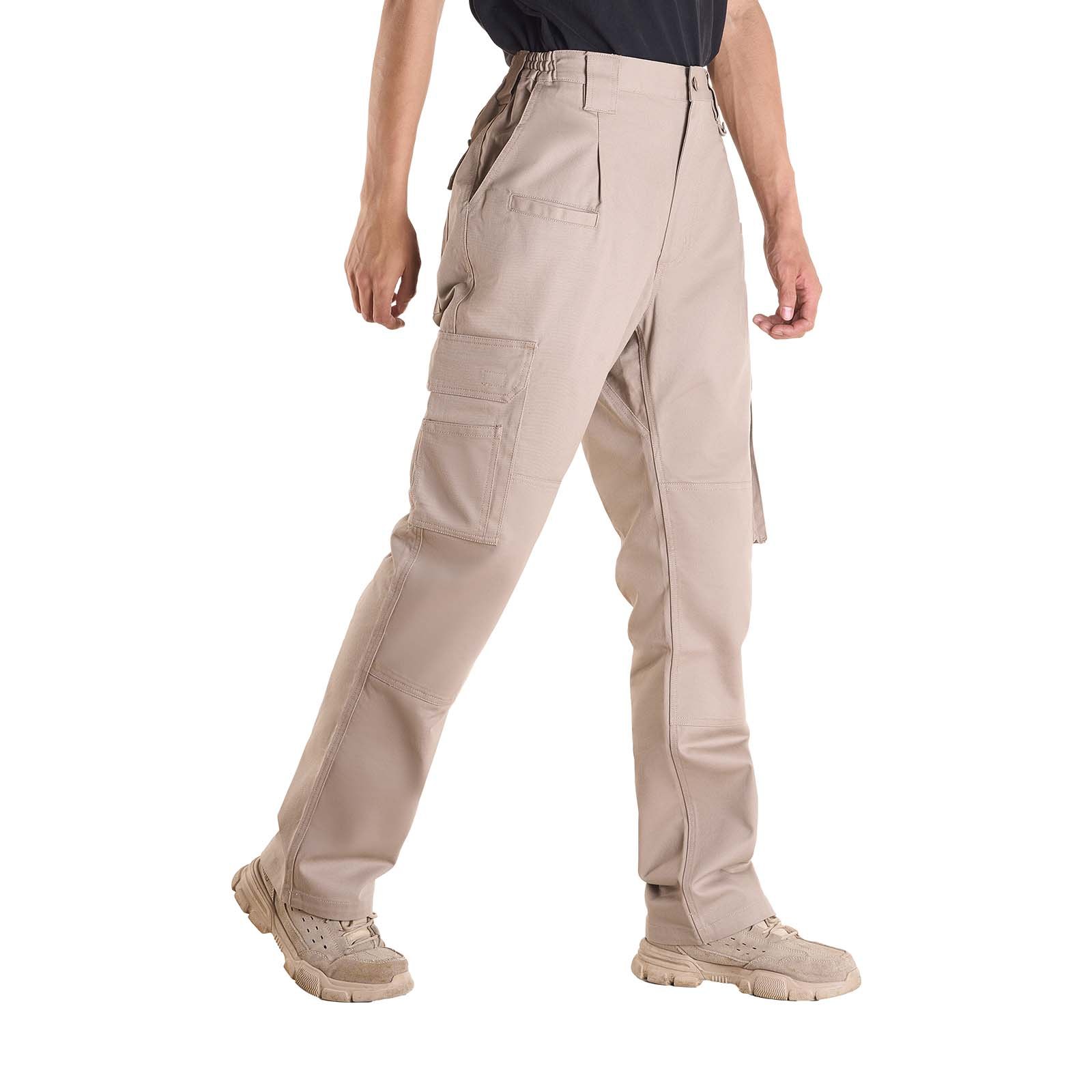 VEVOR FR Pants for Men, 100% Cotton, Flame-Resistant Cargo Pants with Multi-Pockets and Elastic Waist, Reinforced Tear-proof Stitching, Ideal for Welding Work and Casual Wear, M Size, Khaki