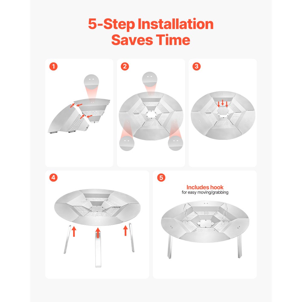 VEVOR vuurschaal warmteverdeler, 685x254 mm rond kampvuur hitteschild voor houtvuurkorf, warmteverdeler van roestvrij staal 304, afneembare branderafdekking, kampeeraccessoire