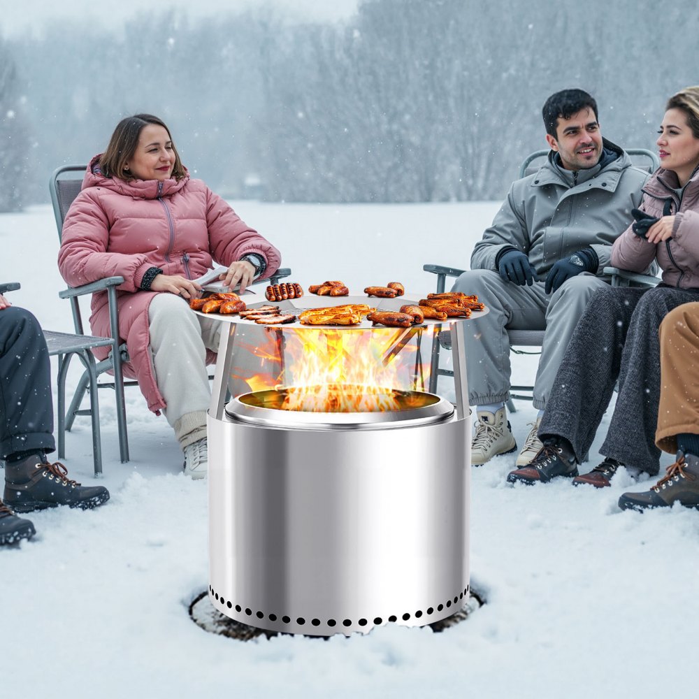 VEVOR vuurschaal warmteverdeler, 685x254 mm rond kampvuur hitteschild voor houtvuurkorf, warmteverdeler van roestvrij staal 304, afneembare branderafdekking, kampeeraccessoire