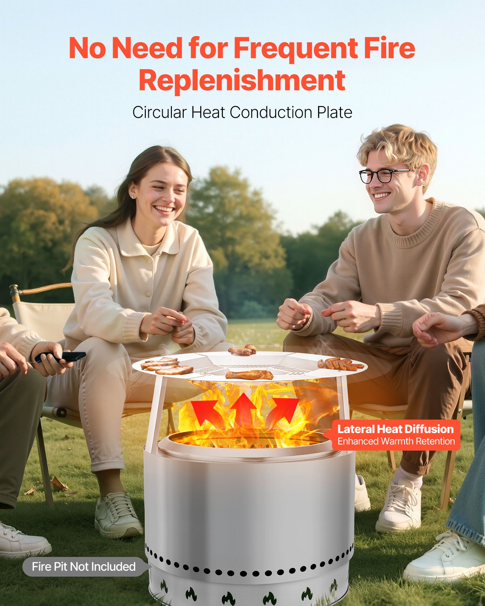 VEVOR vuurschaal warmteverdeler, 685x254 mm rond kampvuur hitteschild voor houtvuurkorf, warmteverdeler van roestvrij staal 304, afneembare branderafdekking, kampeeraccessoire