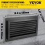 VEVOR overstromingsontluchtingsopening, afmetingen 46,5 x 26,5 x 2,2 cm, gewicht 1,7 kg, zwart op betonnen muur.