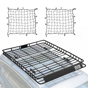 Dakdrager Autodakdrager (1630 x 1270 x 105 mm) Universele dakdrager van roestvrij staal met bagagenetten (maximaal draagvermogen 68 kg), dakbagagedrager voor SUV-vrachtwagen | NL